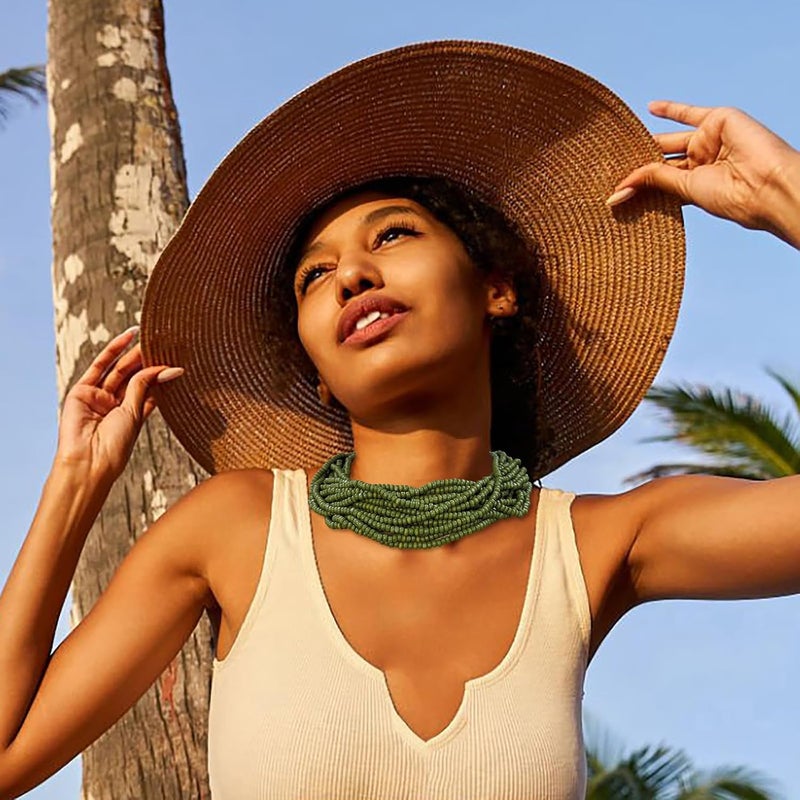 Coiris Beaded Strand Necklace for Women Boho Chunky Beaded Strand Necklace Bohemian Summer Beach Necklace Jewelry for Women(N0059-Black) - Image 3